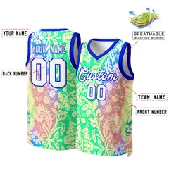 Green White-Royal Graffiti Pattern Mesh Basketball Jersey 2