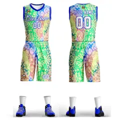 Green White-Royal Graffiti Pattern Mesh Basketball Jersey