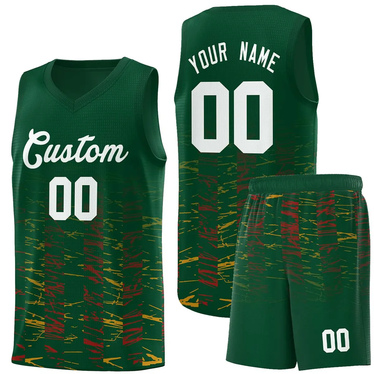 Green White Scratches Pattern Basketball Jersey