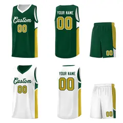 Green White Side U-Shaped Double Side Basketball Jersey 2