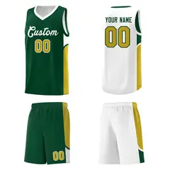 Green White Side U-Shaped Double Side Basketball Jersey 5