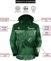 Green White Snow Mountain Graffiti Hooded Waterproof Jacket 2