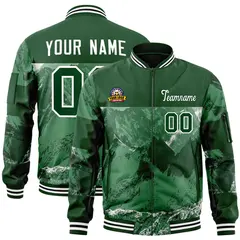 Green White Snow Mountain Varsity Letterman Bomber Jacket