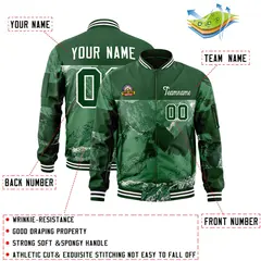 Green White Snow Mountain Varsity Letterman Bomber Jacket 2
