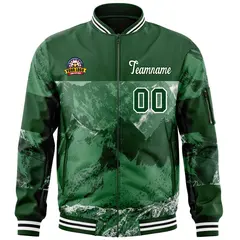 Green White Snow Mountain Varsity Letterman Bomber Jacket 3