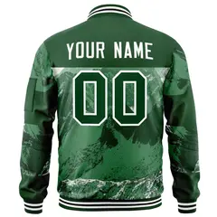 Green White Snow Mountain Varsity Letterman Bomber Jacket 4