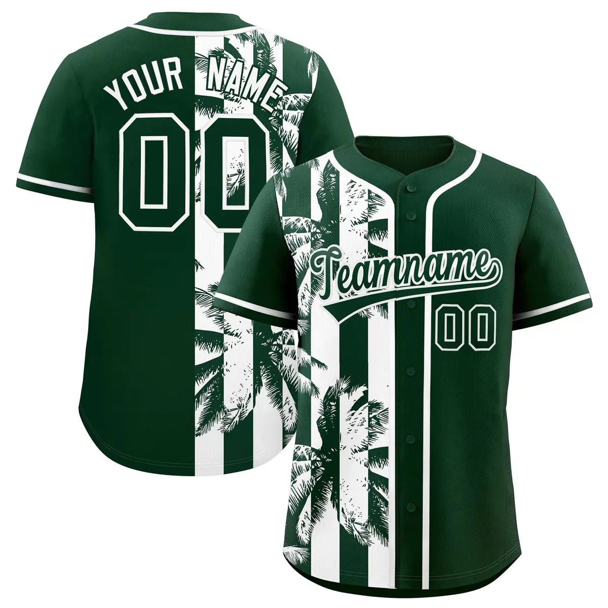 Green White Split Coconut Tree Design Baseball Jersey