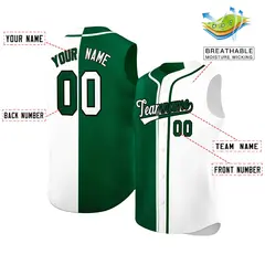 Green White Split-Design Sleeveless Baseball Jersey 2