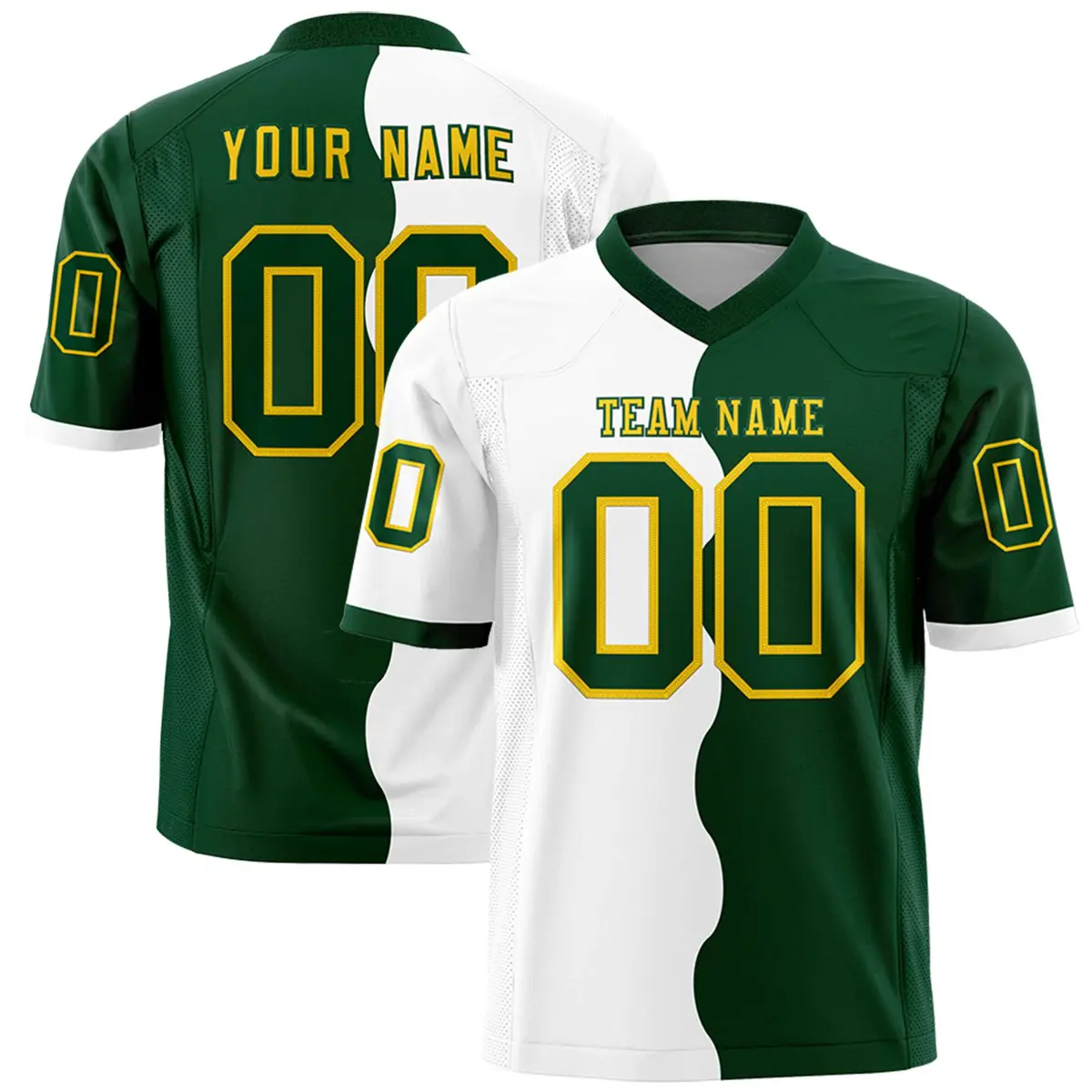 Green White Split Fashion Mesh Football Jersey