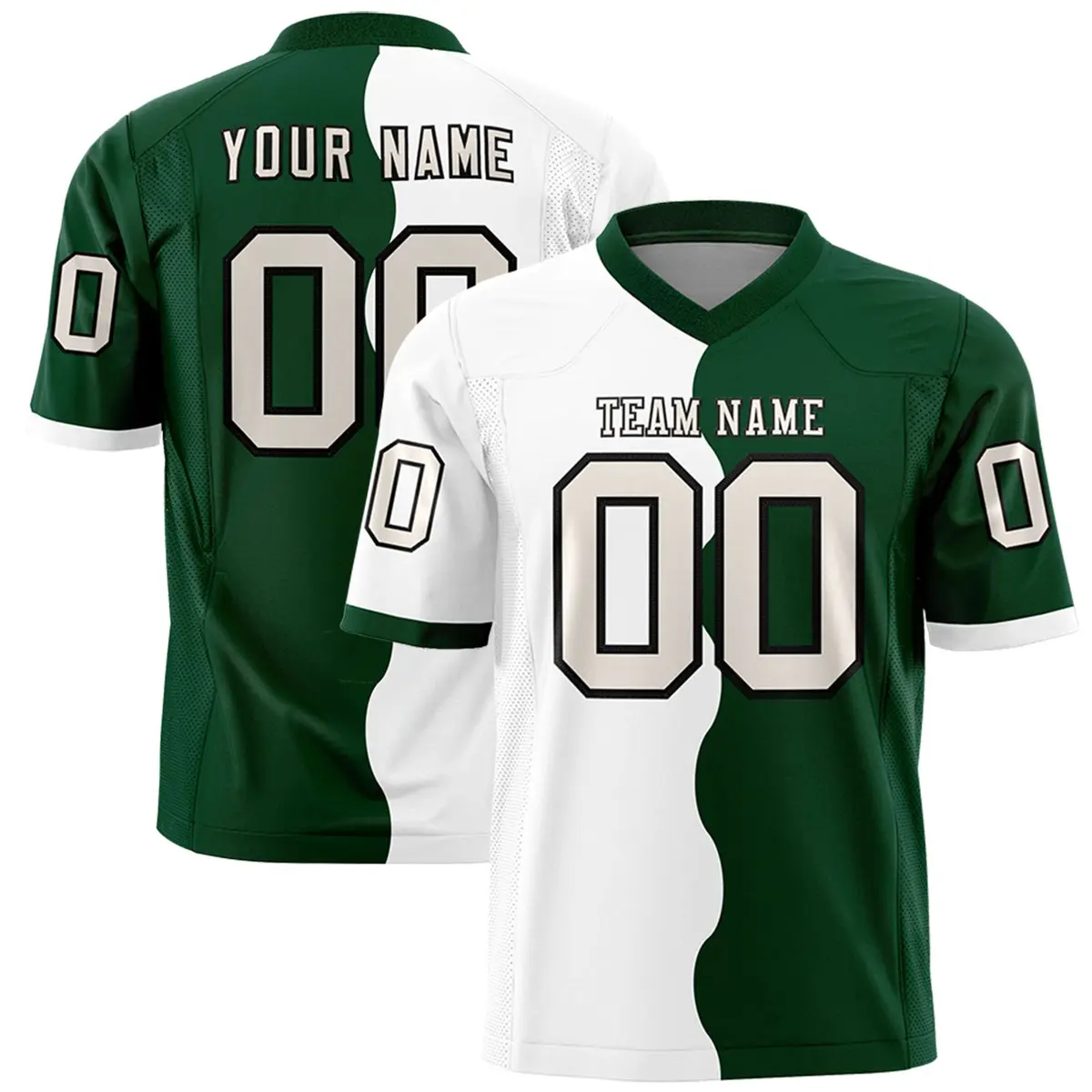 Green White Split Fashion Mesh Football Jersey