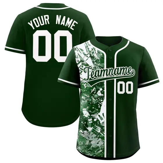 Green White Split Graffiti Raglan Sleeve Baseball Jersey