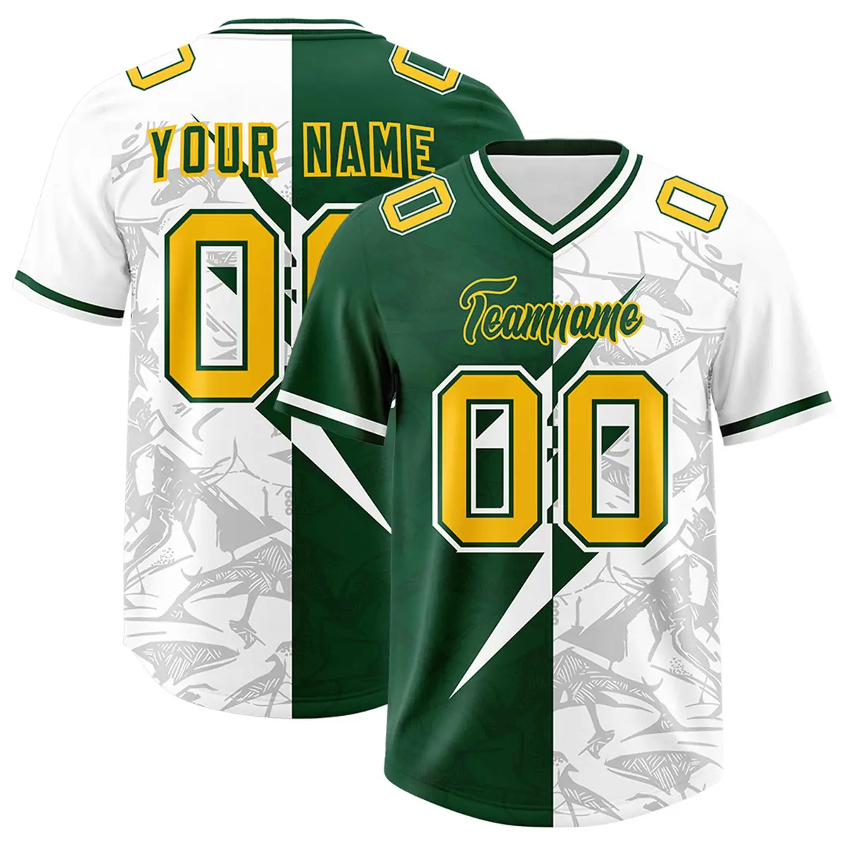 Green White Split Lightning Pattern Football Jersey
