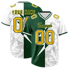 Green White Split Lightning Pattern Football Jersey