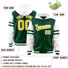 Green White Three Stripes Full-Snap Raglan Varsity Letterman Jacket Hoodie 4