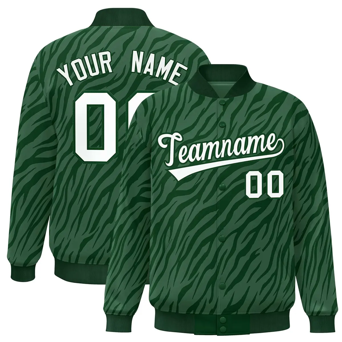 Green White Tiger Stripes Graffiti Bomber Varsity Jacket