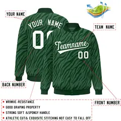 Green White Tiger Stripes Graffiti Bomber Varsity Jacket 2