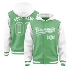 Green White Two Tone Raglan Varsity Letterman Jacket Hoodie 1