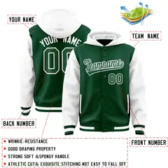 Green White Two Tone Raglan Varsity Letterman Jacket Hoodie 4