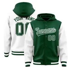 Green White Two Tone Raglan Varsity Letterman Jacket Hoodie 1