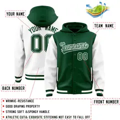 Green White Two Tone Raglan Varsity Letterman Jacket Hoodie 4