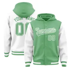 Green White Two Tone Raglan Varsity Letterman Jacket Hoodie 1
