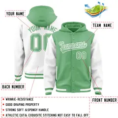 Green White Two Tone Raglan Varsity Letterman Jacket Hoodie 4