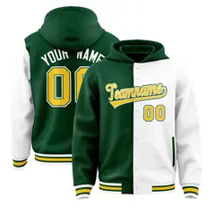 Green White Two Tone Split Full-Snap Varsity Letterman Hoodie Jacket