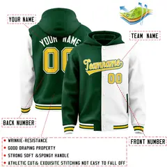 Green White Two Tone Split Full-Snap Varsity Letterman Hoodie Jacket 4