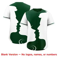 Green White Valentine's Day Couple Silhouettes Baseball Jersey 2