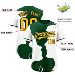 Green White Valentine's Day Couple Silhouettes Baseball Jersey 3