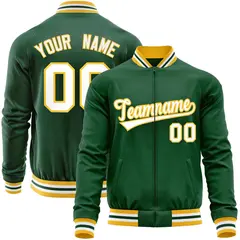 Green White Varsity Full-Zip Letterman Baseball Jacket 1