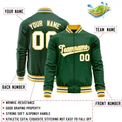 Green White Varsity Full-Zip Letterman Baseball Jacket 4