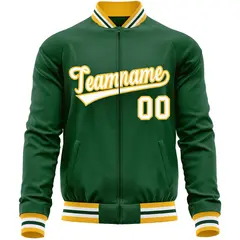 Green White Varsity Full-Zip Letterman Baseball Jacket 5