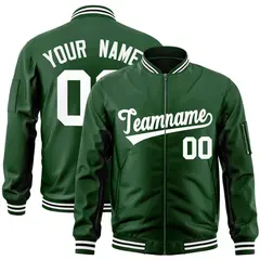 Green White Varsity Full-Zip Letterman Bomber Jacket