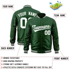 Green White Varsity Full-Zip Letterman Bomber Jacket 2