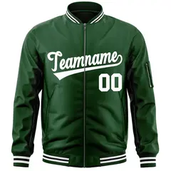 Green White Varsity Full-Zip Letterman Bomber Jacket 3