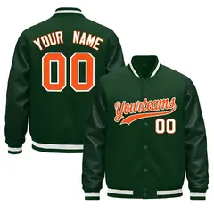 Green White Varsity Jacket with Faux Leather Sleeves 1