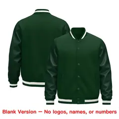 Green White Varsity Jacket with Faux Leather Sleeves 6