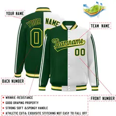 Green White-Yellow Color Block Varsity Baseball Bomber Jacket 2