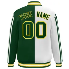 Green White-Yellow Color Block Varsity Baseball Bomber Jacket 4