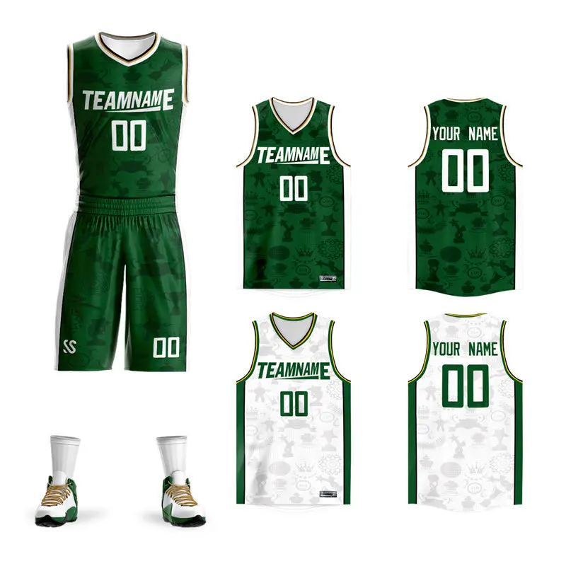 Green White-Yellow Double Side Sets Basketball Jersey