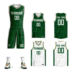 Green White-Yellow Double Side Sets Basketball Jersey