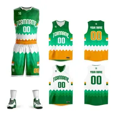 Green White-Yellow Double Side Sets Basketball Jersey