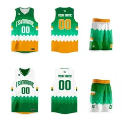Green White-Yellow Double Side Sets Basketball Jersey 3