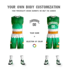 Green White-Yellow Double Side Sets Basketball Jersey 5