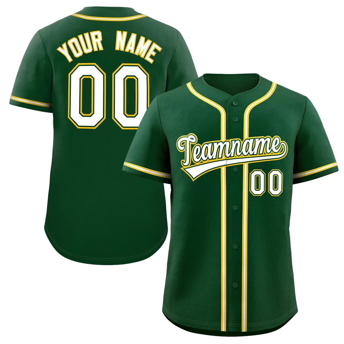 Green White Yellow Full-Button Classic Baseball Jersey