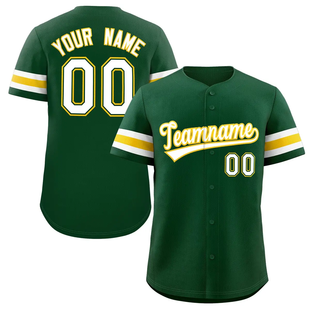 Green White Yellow Full-Button Classic Baseball Jersey
