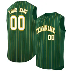 Green White-Yellow Sleeveless Striped Baseball Jersey 1
