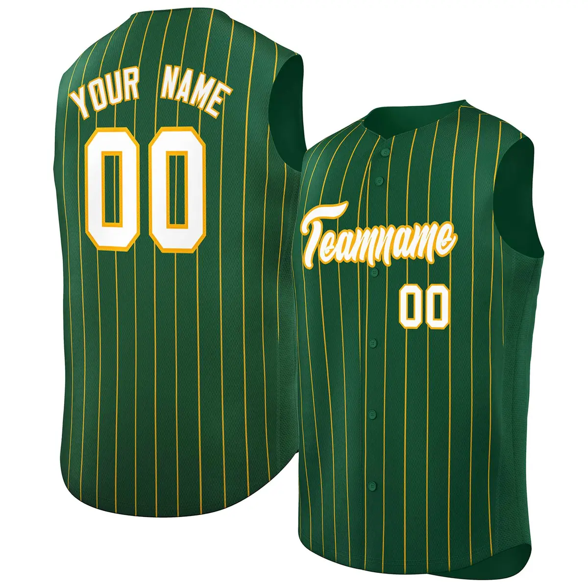 Green White-Yellow Sleeveless Striped Baseball Jersey
