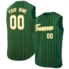 Green White-Yellow Sleeveless Striped Baseball Jersey 1